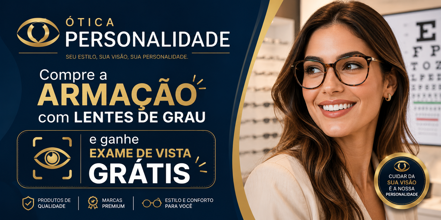 Promoção especial: compre a armação com lentes de grau e ganhe exame de vista grátis