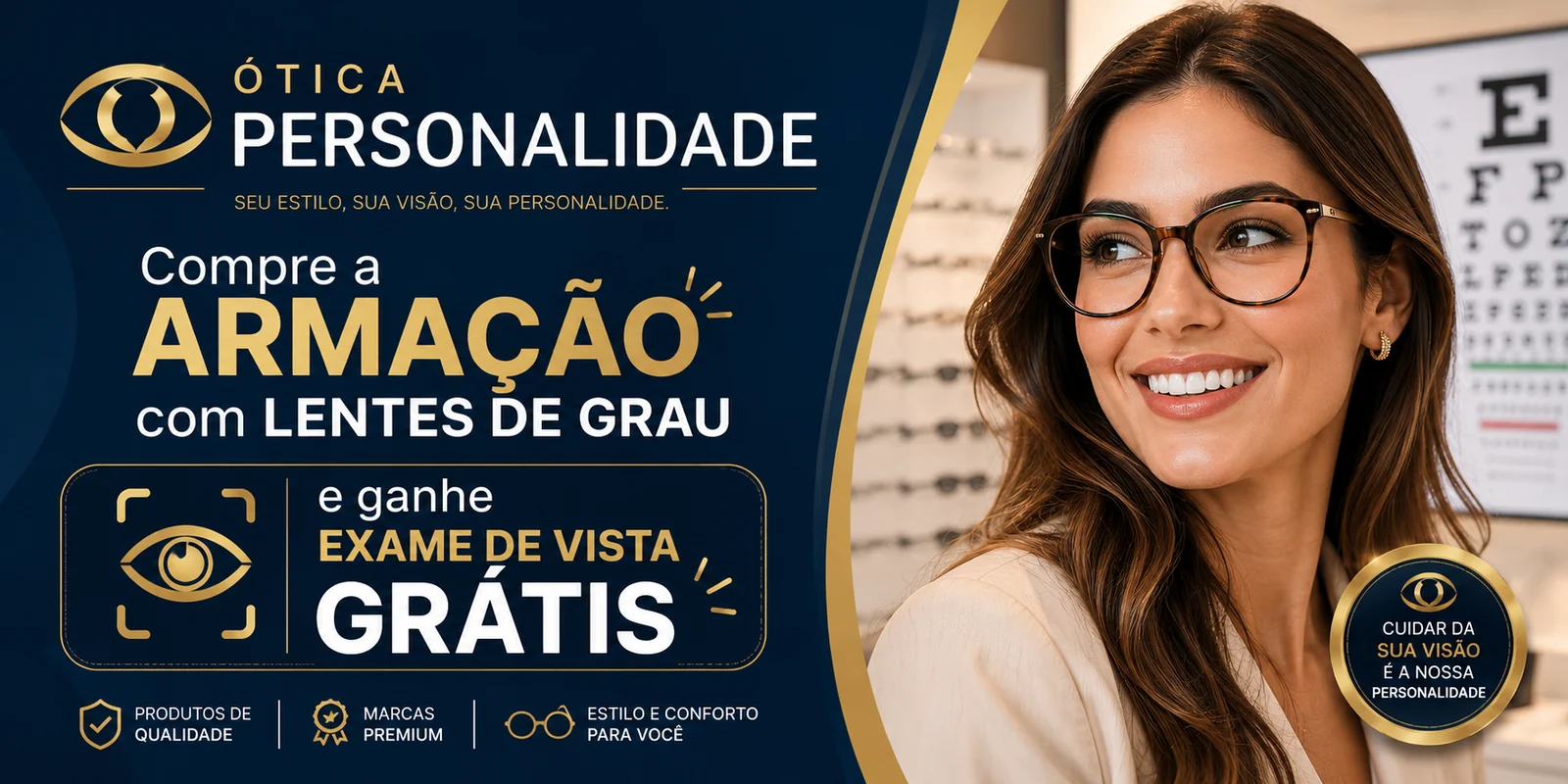 Promoção especial: compre a armação com lentes de grau e ganhe exame de vista grátis