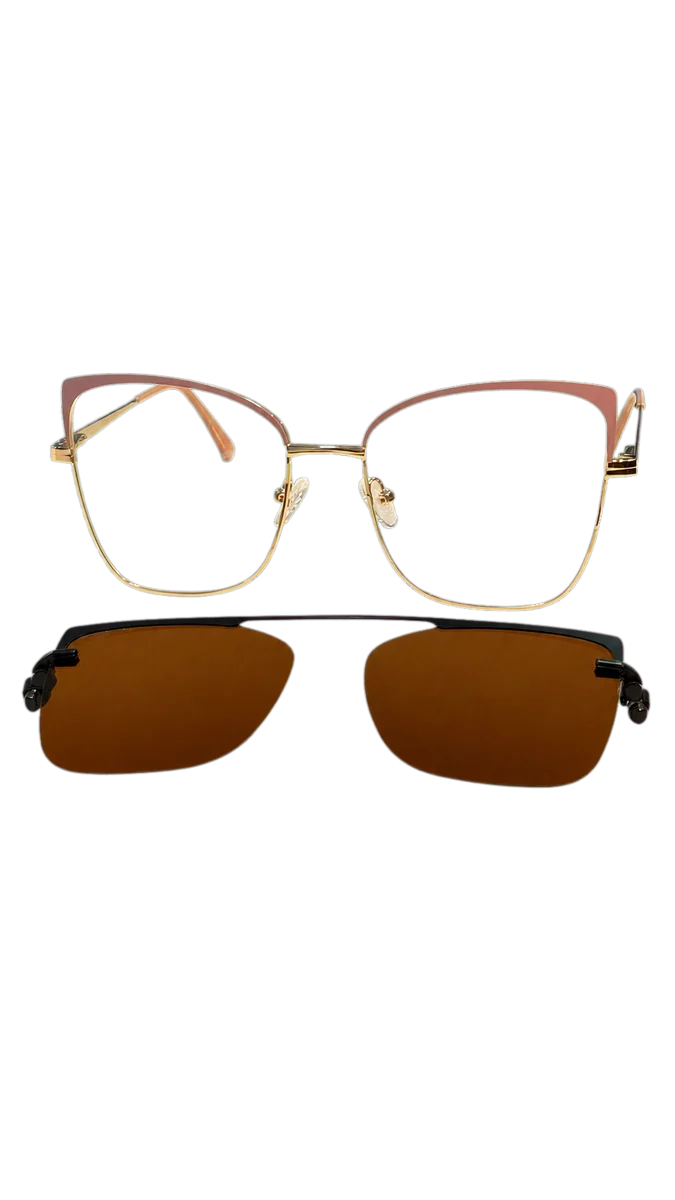 Óculos clip-on Person Vision V6011 rosa com dourado com clip solar