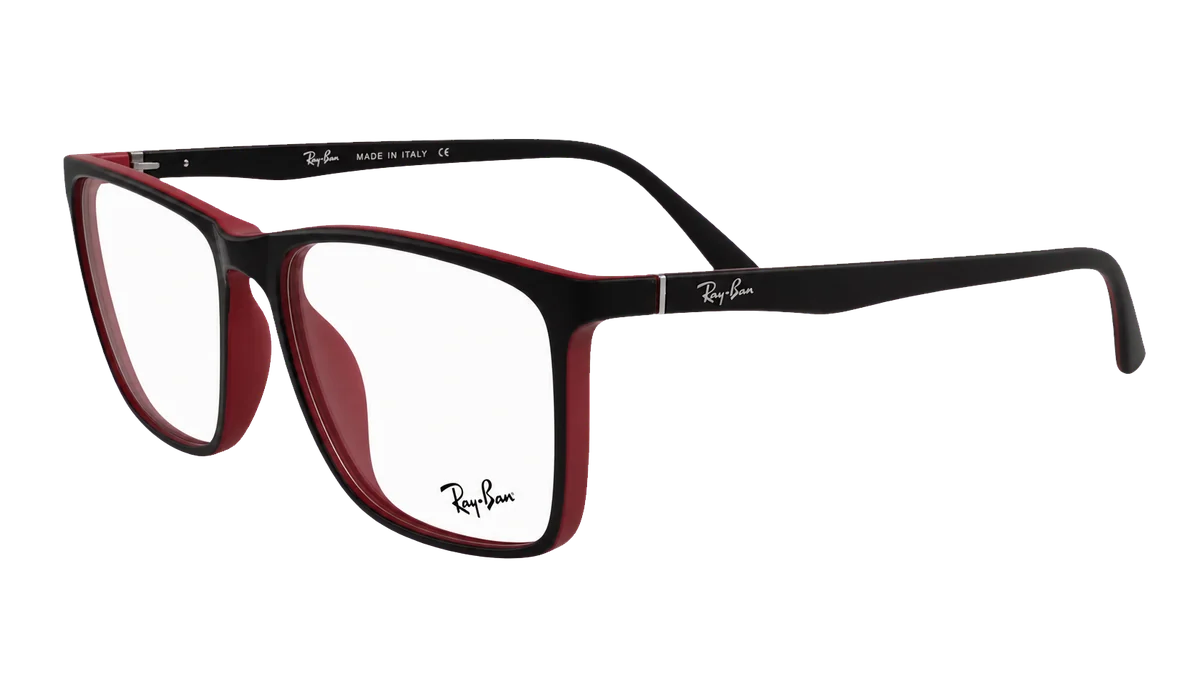 Óculos de grau Ray Ban V2939 preto com vermelho detalhe lateral